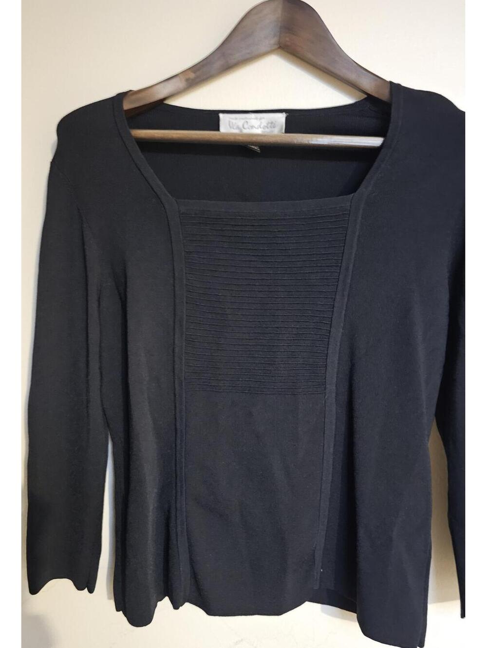 Via Condotti Shirt Blouse Black Womens Size L Ribbed Top